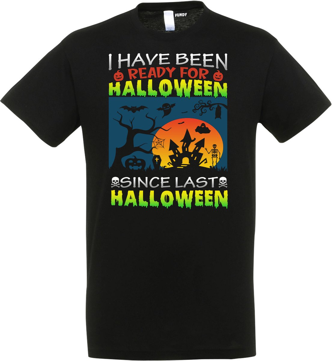 T-shirt Ready for Halloween | Halloween kostuum kind dames heren | verkleedkleren meisje jongen | Zwart | maat S